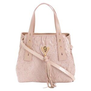 VALENTINO ORLANDI Made In Italy Leather Embroidered Tote With Tassel Flap